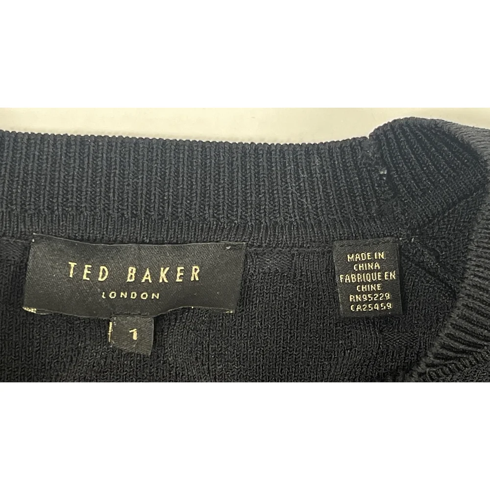 Ted‎ Baker Sweater Womens XS Black Textured Pullover Crewneck Knit Jumper Style